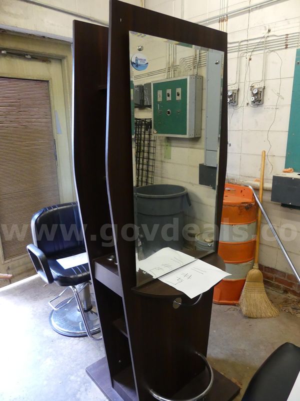 Double salon station with mirror. SOLD-AS-IS