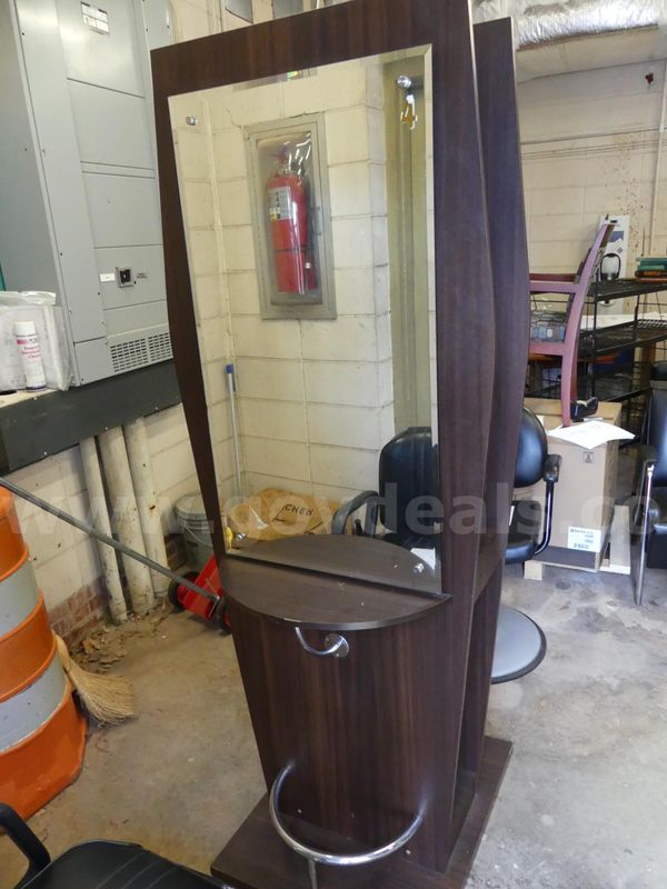 Double salon station with mirror. SOLD-AS-IS