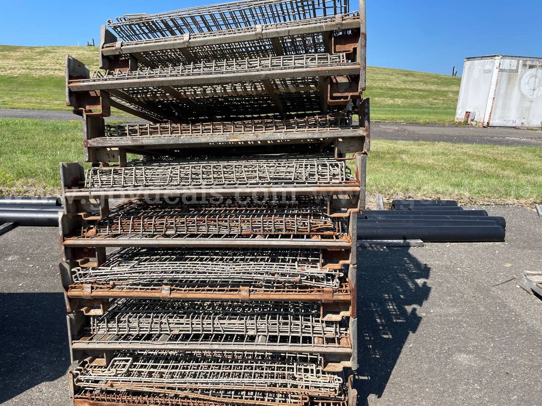 Lot of Eight (8) Heavy-Duty Wire Collapsible Industrial Storage Baskets