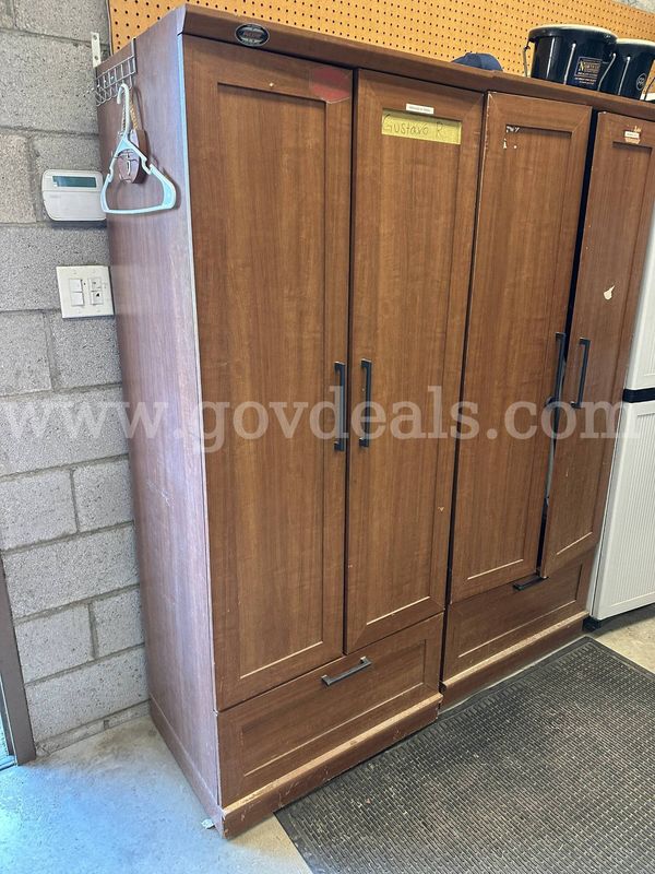 Locker/Cabinets (4), Rubbermaid Pantry, & 5-Tier Shelving (2)