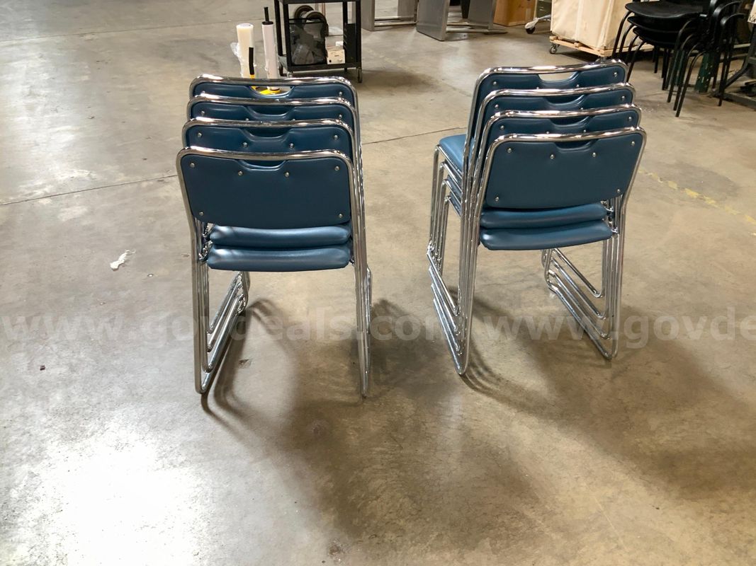 8 Stackable Chairs Blue Faux leather