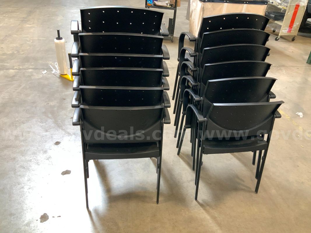 12 Hard Plastic Black Stackable Chairs W/ Ventilation Holes