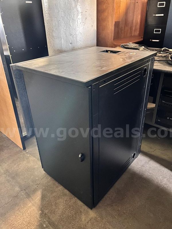 Black Metal AV Equipment Storage Cabinet with Folding Side Shelf