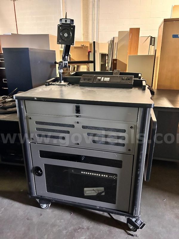 Mobile AV Presentation Lectern Cart with Monitor Mount & Folding Shelf