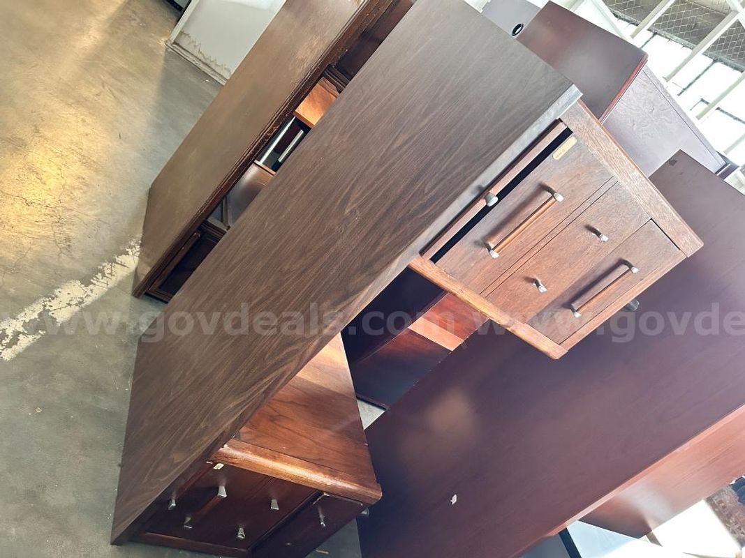 Vintage Dark Walnut Finish Double-Pedestal Executive Desk