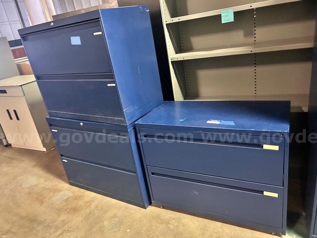 Lot of 3 Metal 2-Drawer Lateral Filing Cabinets
