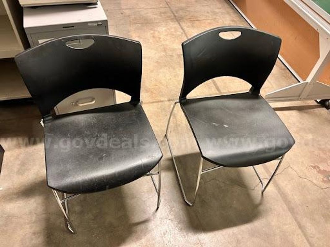 Lot of 2 Black Plastic Stacking Side Chairs