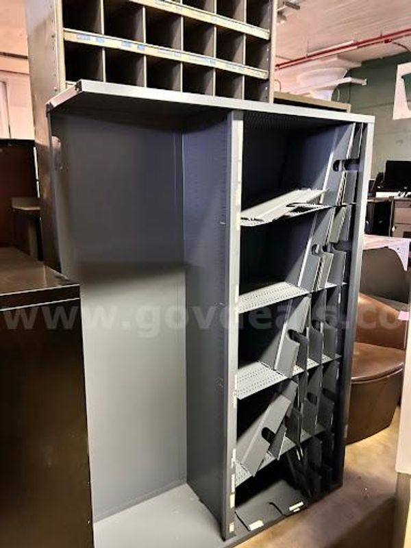 Gray Metal Mailroom Sorter / Filing Shelving Unit with Dividers
