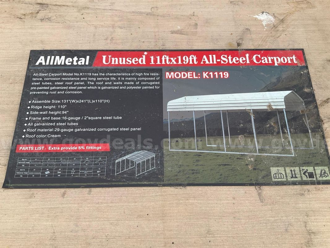 Unused Allmetal 11ft X 19ft All-Steel Carport Model K1119