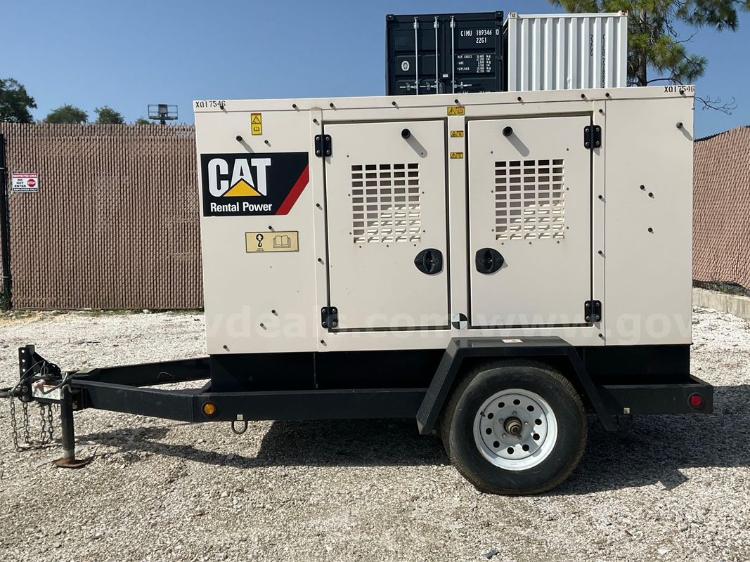 CATERPILLAR MOBILE GENERATOR SET MODEL XQ35 C2.2; CAT DIESEL POWERED; TRAILER MOUNTED, 12WIRE, APPROX RATING 35 KVA; PHA