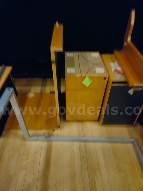 Lot of various wood file cabinets and office equipment