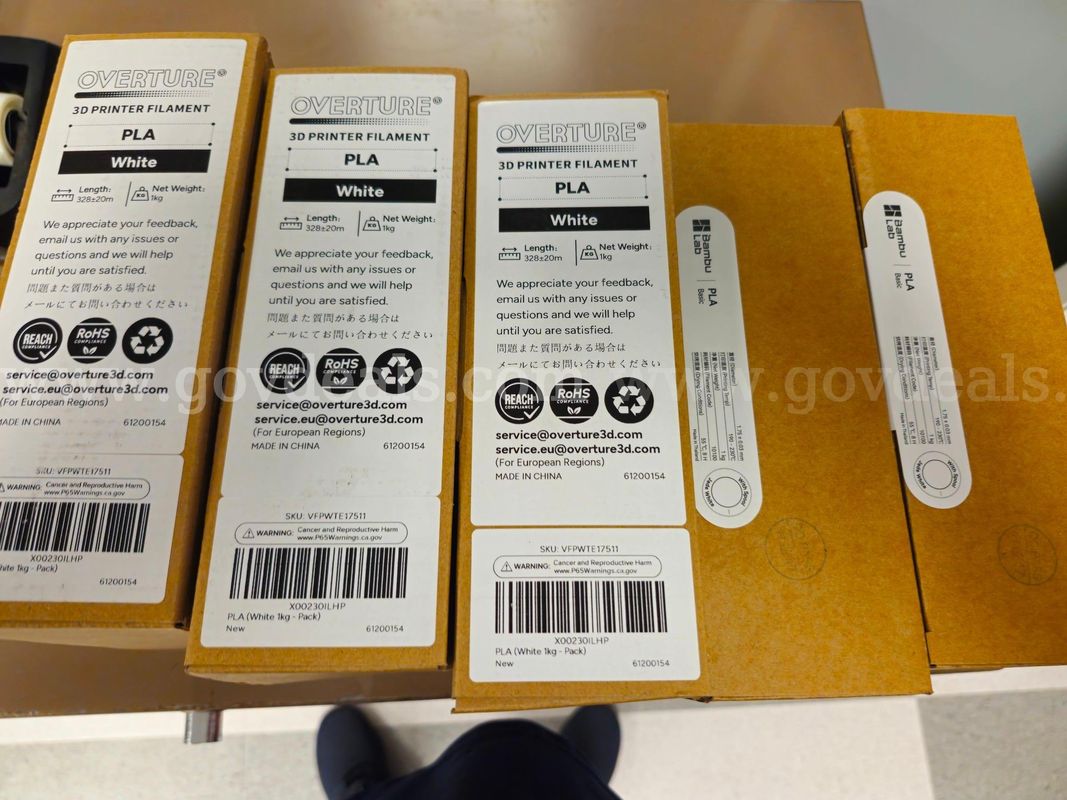 (5) 1kg boxes of white PLA 3D filament