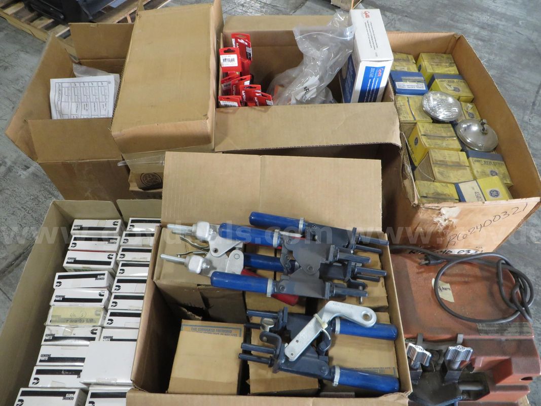 1 pallet GE headlights, 3" E-Z clamp handles, Rocker levers, ILCO key machine and more