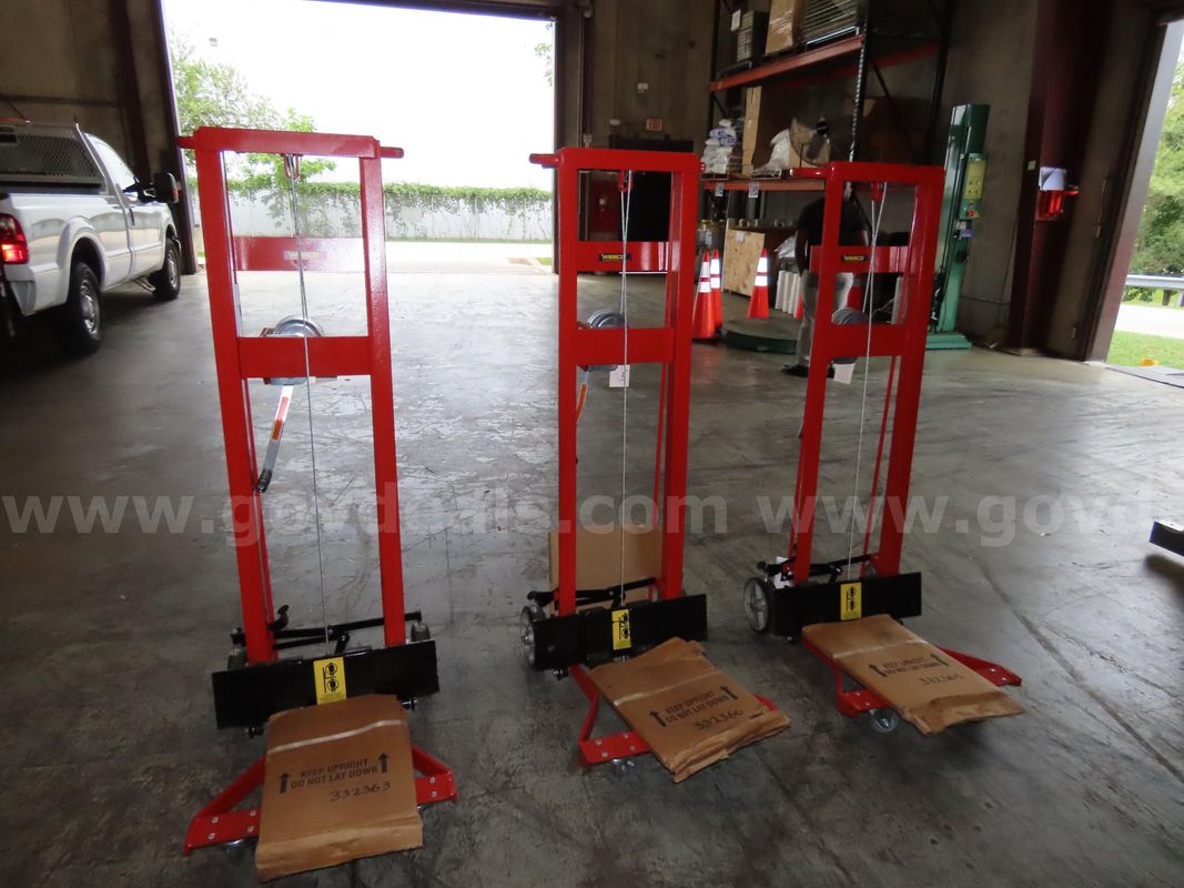 *Three Brand New* Wesco 4 Wheel Steel Winch Pedalift, 750 lb. Capacity, 54"H Lift