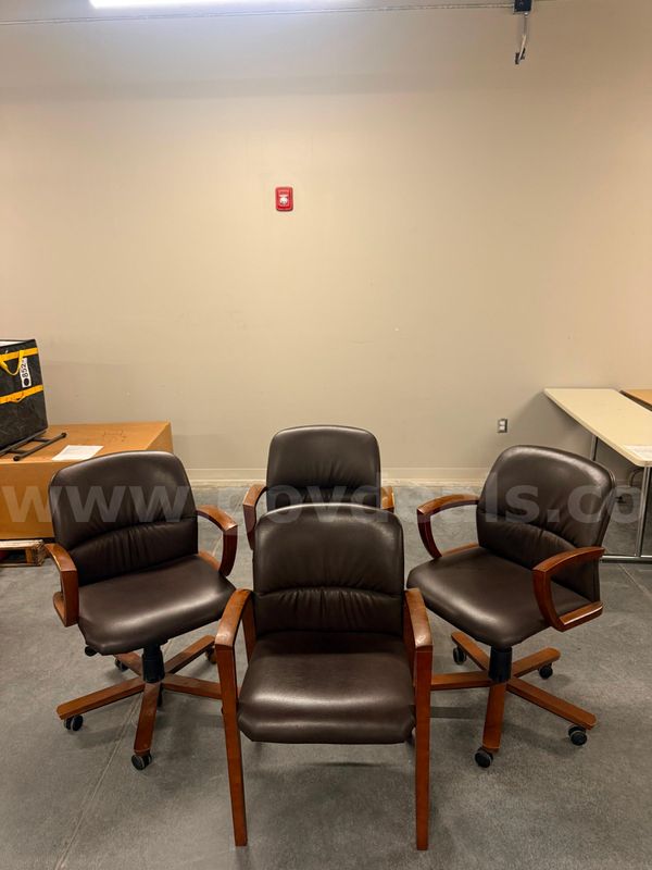 Set of 4 Brown Leather Office Chairs