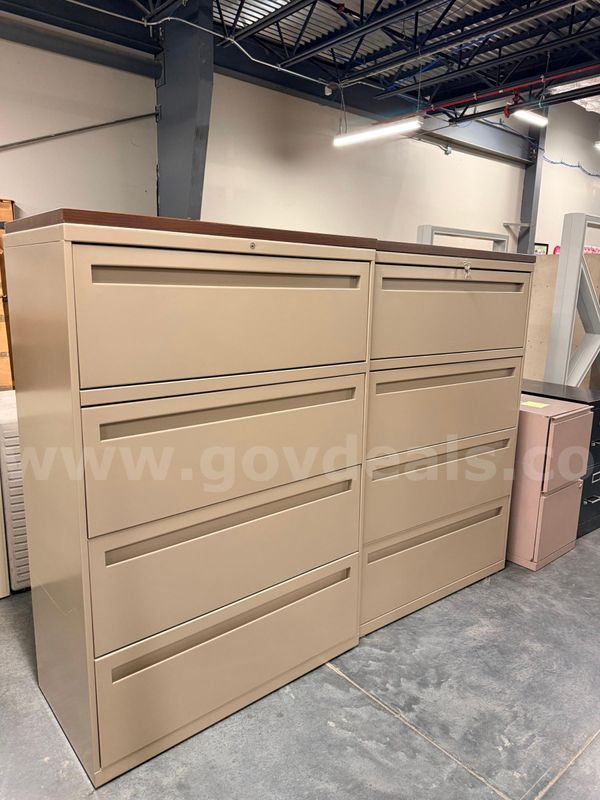 Set of 2 4-Drawer Medical Filing Cabinets- Wood Tops
