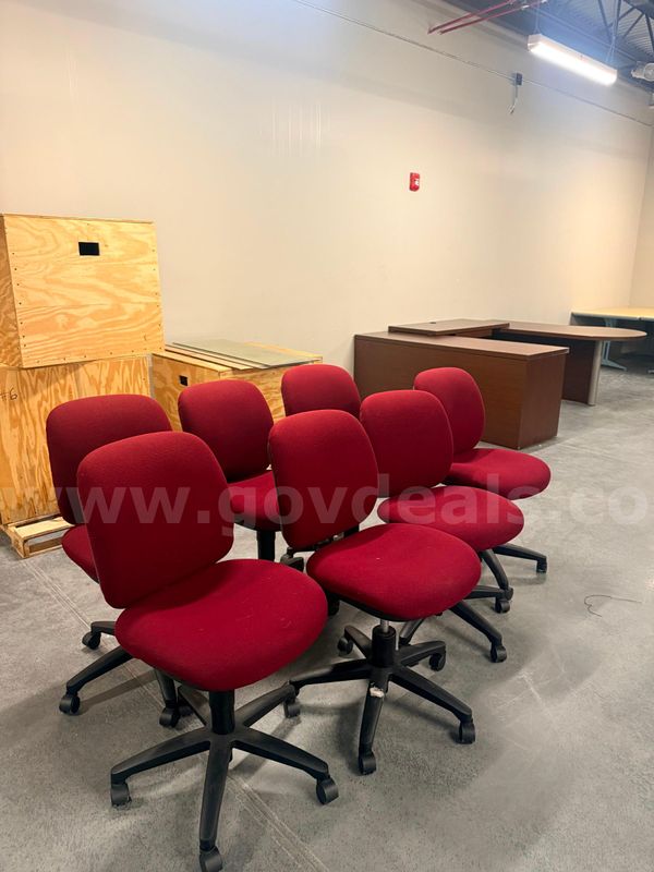 Set of 7 Red Rolling Office Chairs