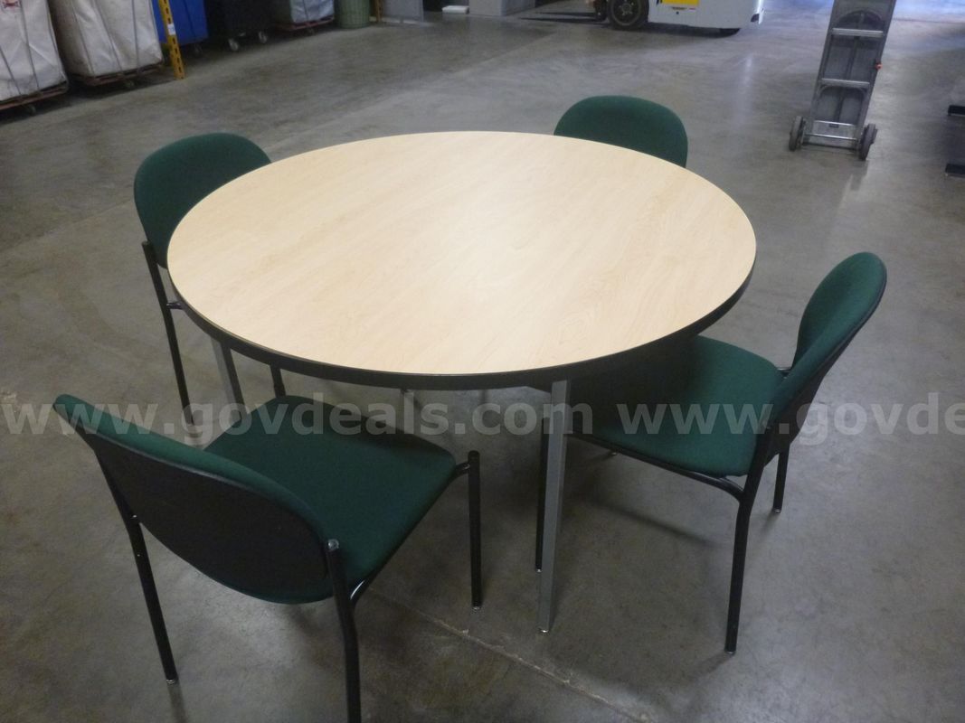 (1) 48" Round Tables With Oak Top & (4) Chairs
