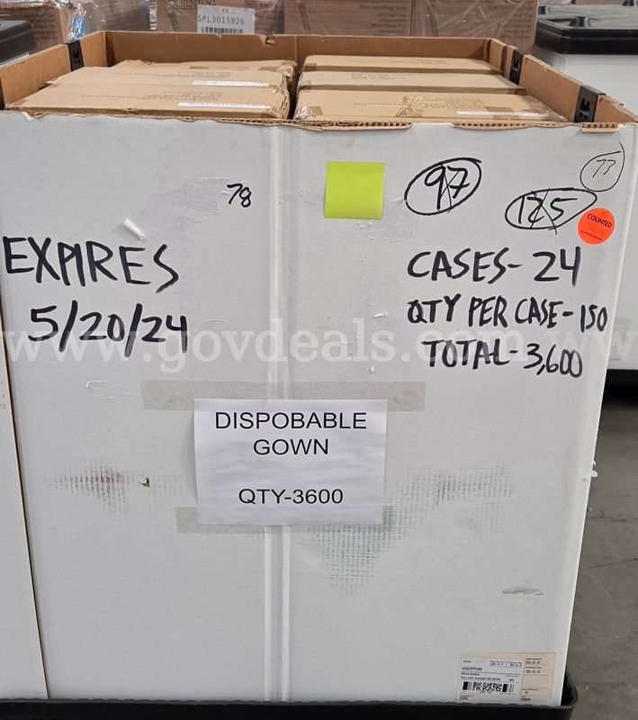 Pallet of Disposable CPE Gowns (approximately 3,600 Total Gowns / 24 Cases) - Expired / Civil Use