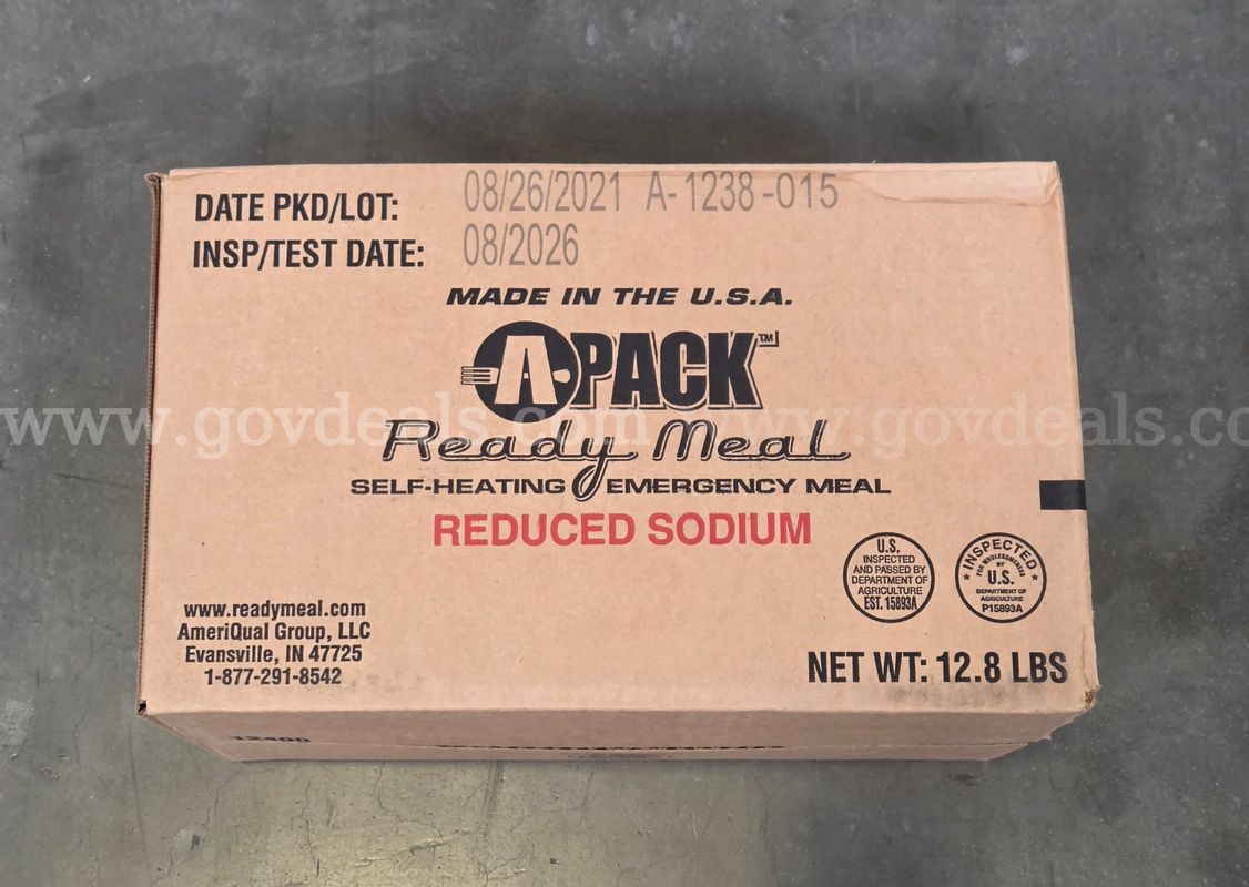12 Cases of 12 A-PACK Ready Meal Self-Heating Emergency Meals (Reduced Sodium) Expired