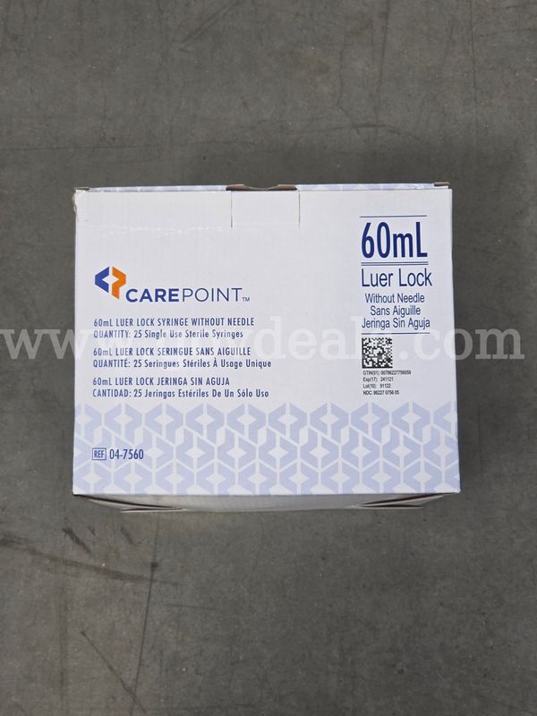 7 boxes of CarePoint 60mL Luer Lock Syringes - (No Needle, Sterile) Expired