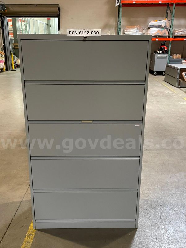 Filing Cabinet, 5-Drawer, Lateral, Metal, With Key