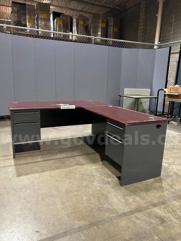 Desk, 4-Drawer, L-Shape, Wood-Top, Metal-Frame, With Key