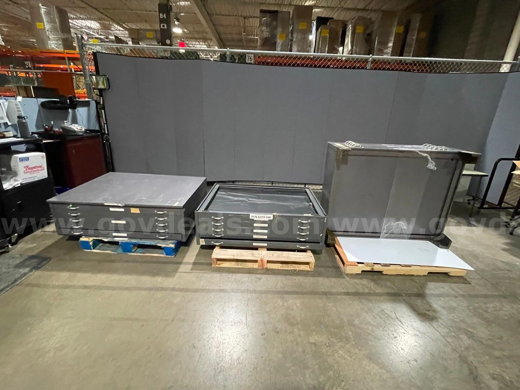 Filing Cabinet, Flat, 3-Sections, 5-Drawers per section, Metal