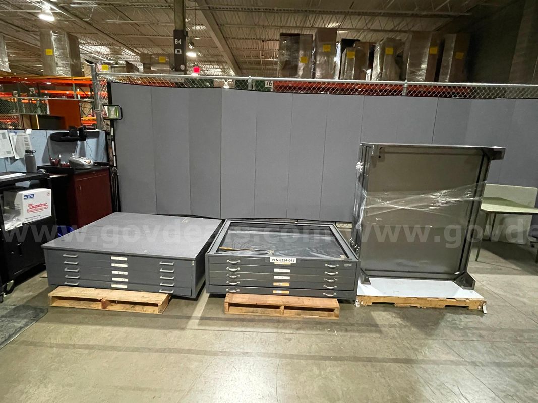 Filing Cabinet, Flat, 3-Sections, 5-Drawers per section, Metal