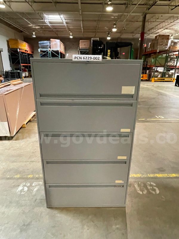 Filing Cabinet, 5-Drawers, Lateral, Grey, Metal, With Key