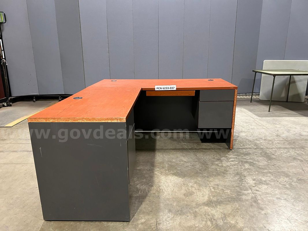 Desk, L-Shape, 5-Drawers, Wood
