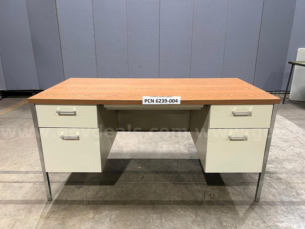 Desk, 5-Drawer, Wood-Top, Metal