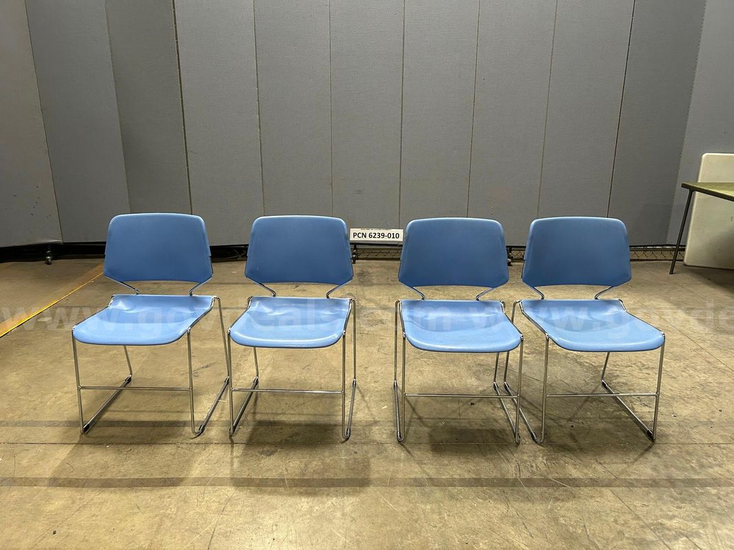 Guest Chair, Armless, Plastic, Blue, Metal Frame, Stackable