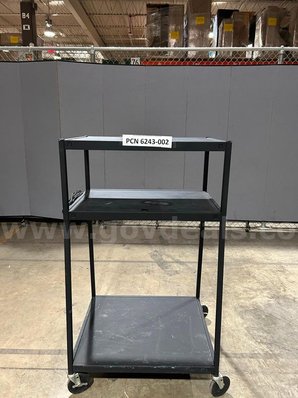 Cart, 3-Shelves, Metal, With Wheels and Outlets, Black