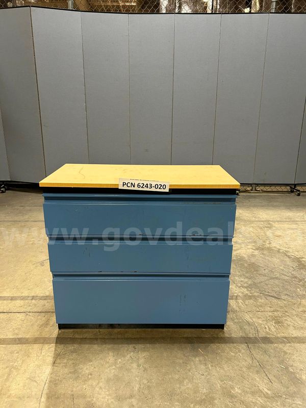 Filing Cabinet, 3-Drawers, Lateral, Wood-Top, Metal, Blue-Black