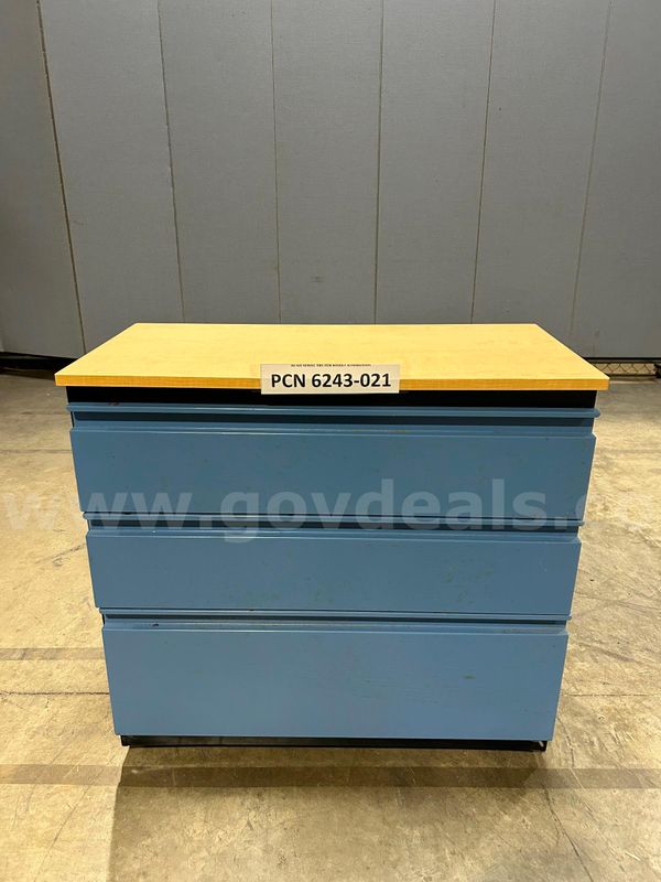 Filing Cabinet, 3-Drawers, Lateral, Wood-Top, Metal, Blue-Black