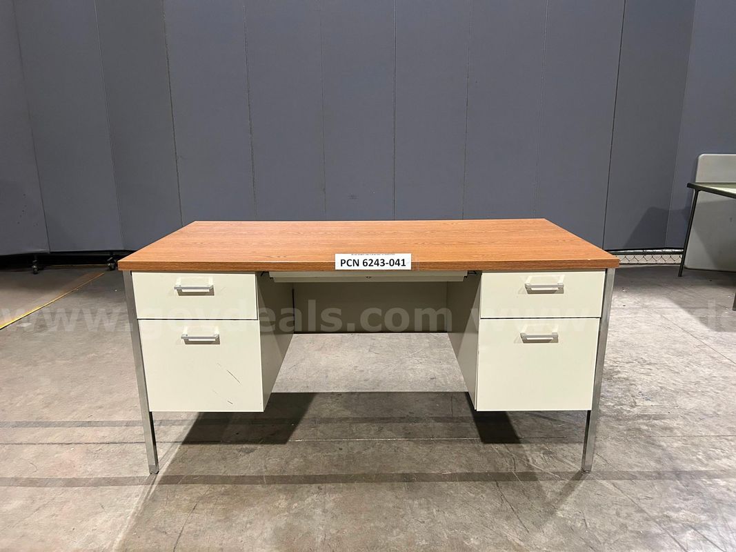 Desk, 5-Drawers, Wood-Top, Metal
