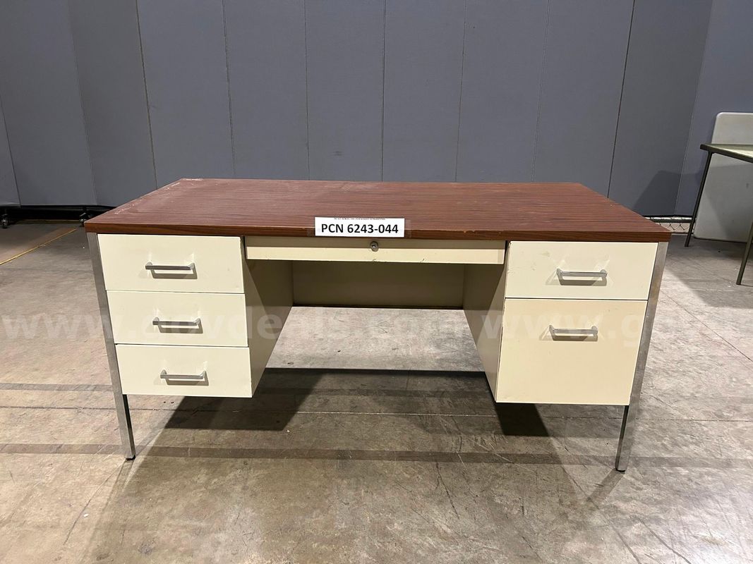 Desk, 6-Drawers, Wood-Top, Metal