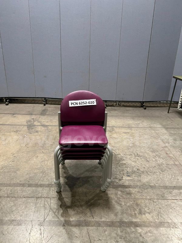 Guest, Chair, Child-Size, Armless, Purple, Metal Frame, Stackable (worn spot on back)