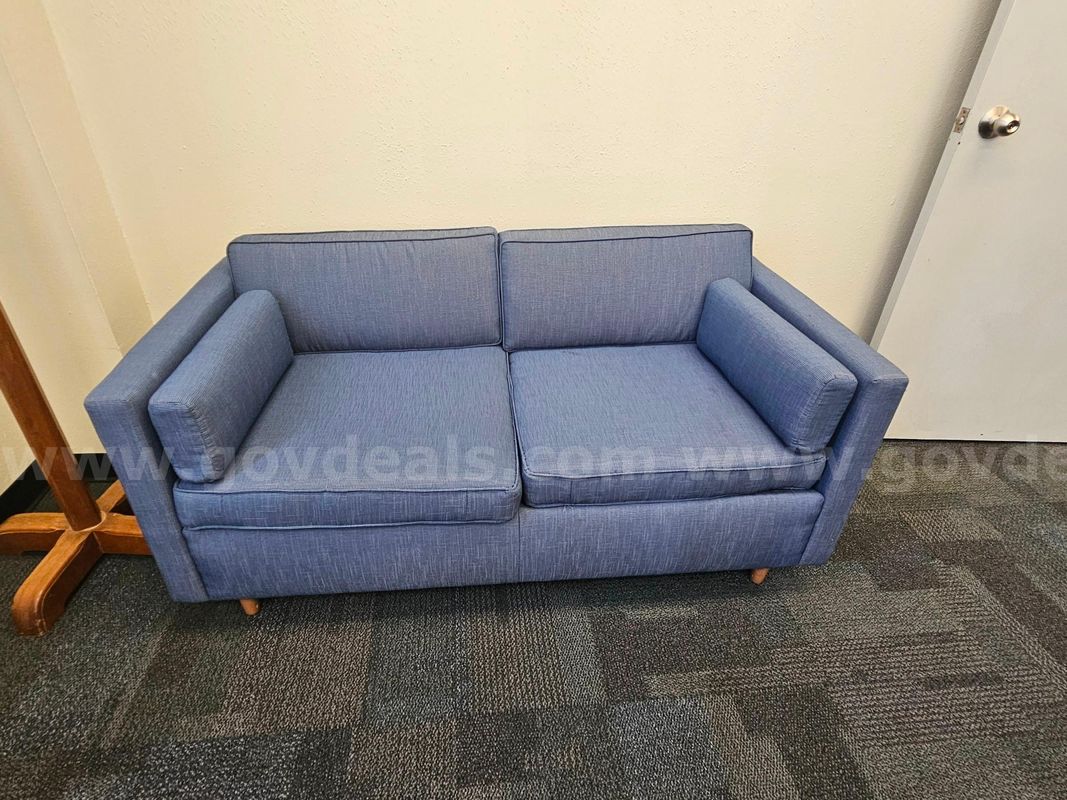 Blue Upholstered Office Loveseat Sofa