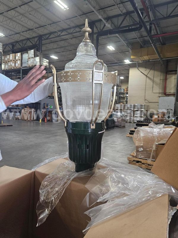 Decorative Granville Luminaires with Cage, 100W Metal Halide, 120V, Green Finish, qty 3