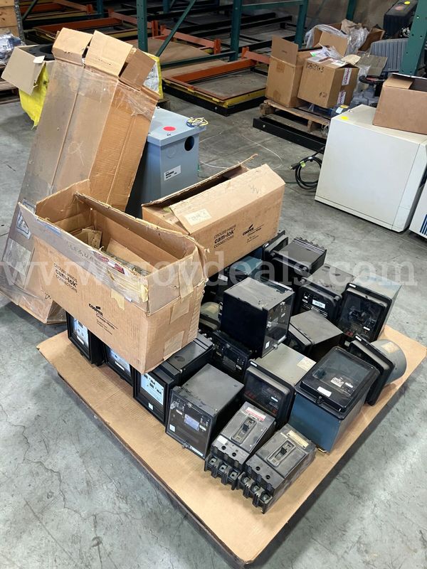 Pallet of Electrical switches, transformer, relays, circuit breakers, etc.