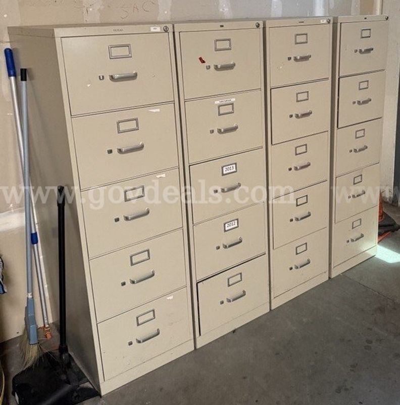 4 Steel 5-Drawer Vertical File Cabinets AS/IS.