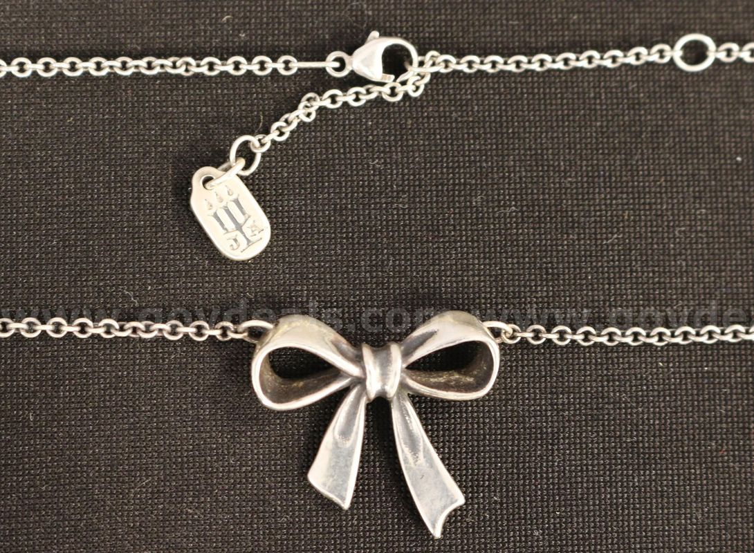 Retired James Avery Sterling Silver Rolo Necklace With Bow Pendant, 8.6 Grams