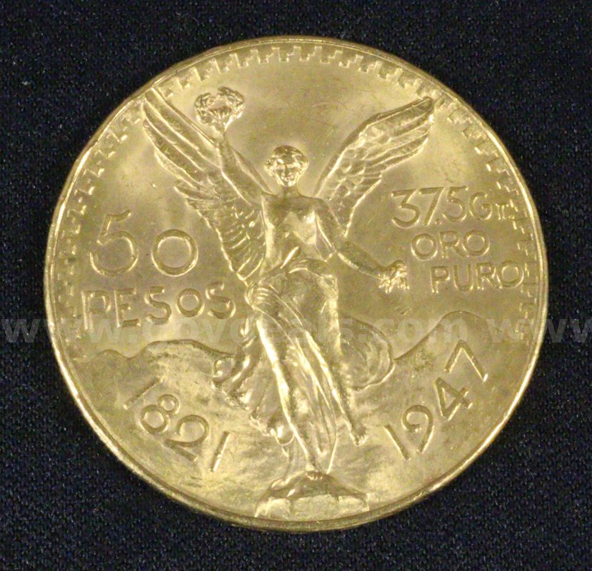 1947 Gold Mexico 50 Peso Coin, 41.6 Grams