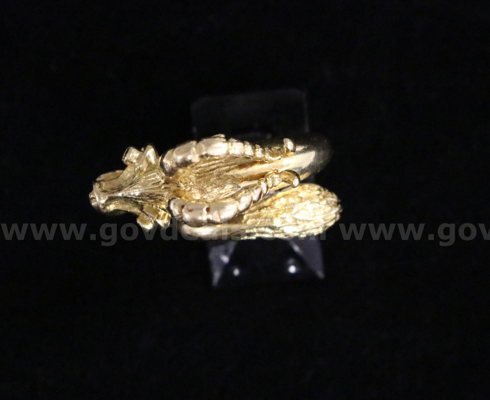 18k Yellow Gold Dragon Ring with Red Stones, 12.6 Grams