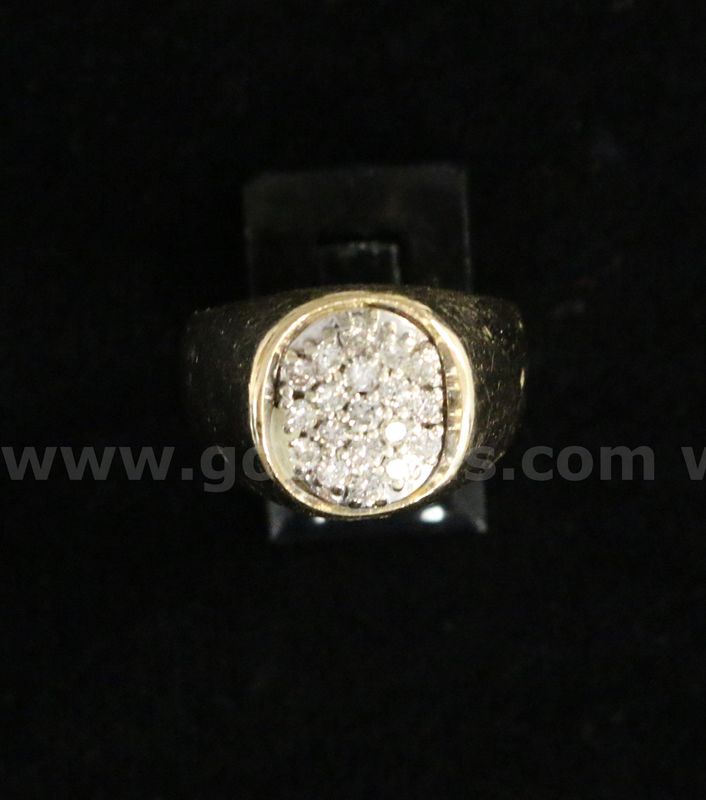 14k Yellow Gold Cluster Design Diamond Ring, 7.6 Grams