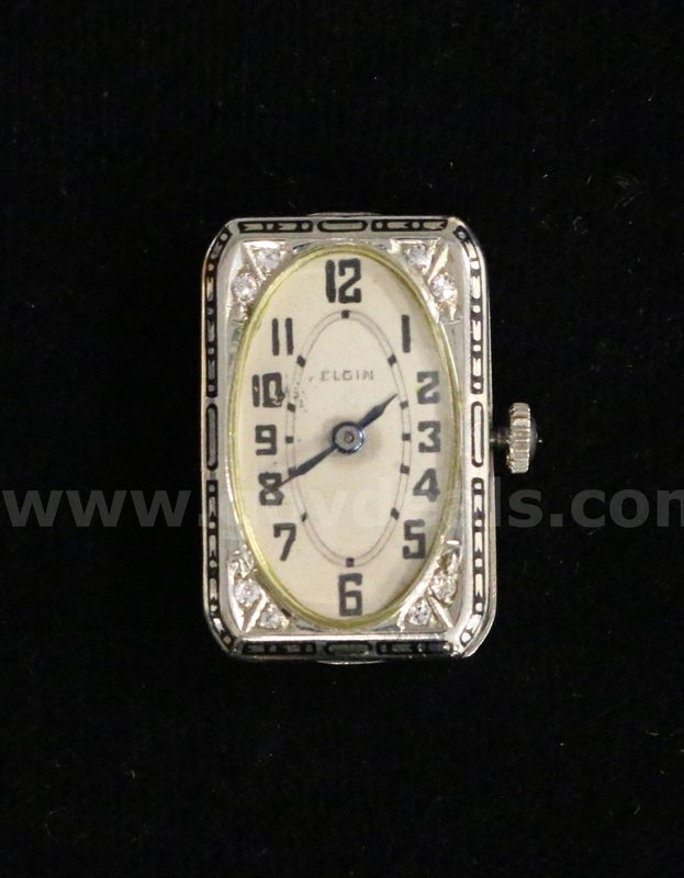 Vintage Elgin Watch Face & 18K White Gold Case & Back With Diamonds