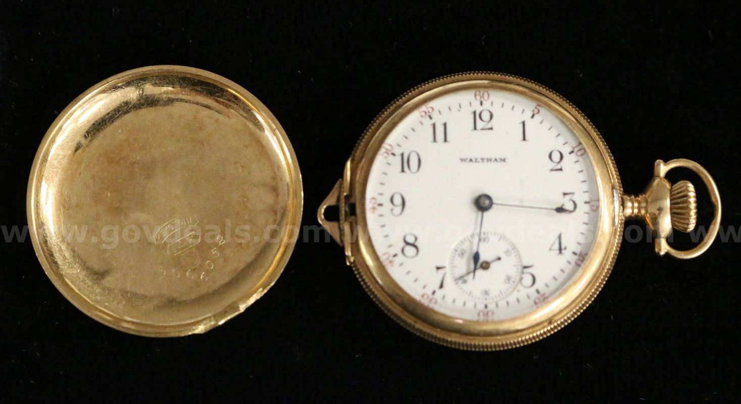 Vintage 14k Yellow Gold Waltham Pocket Watch, Damaged Case - 31.1 Grams
