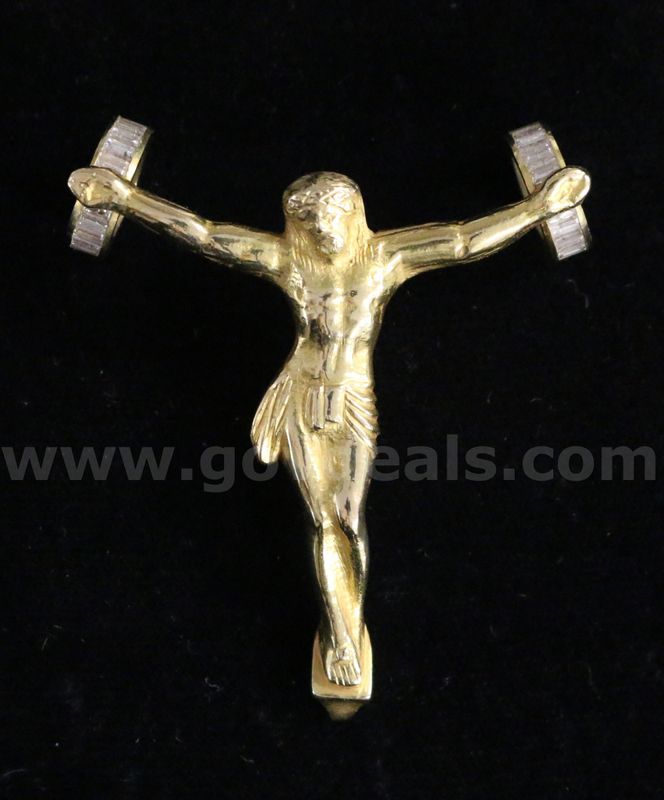18K Yellow Gold Jesus Design Pendant With Diamonds, 29.3 grams
